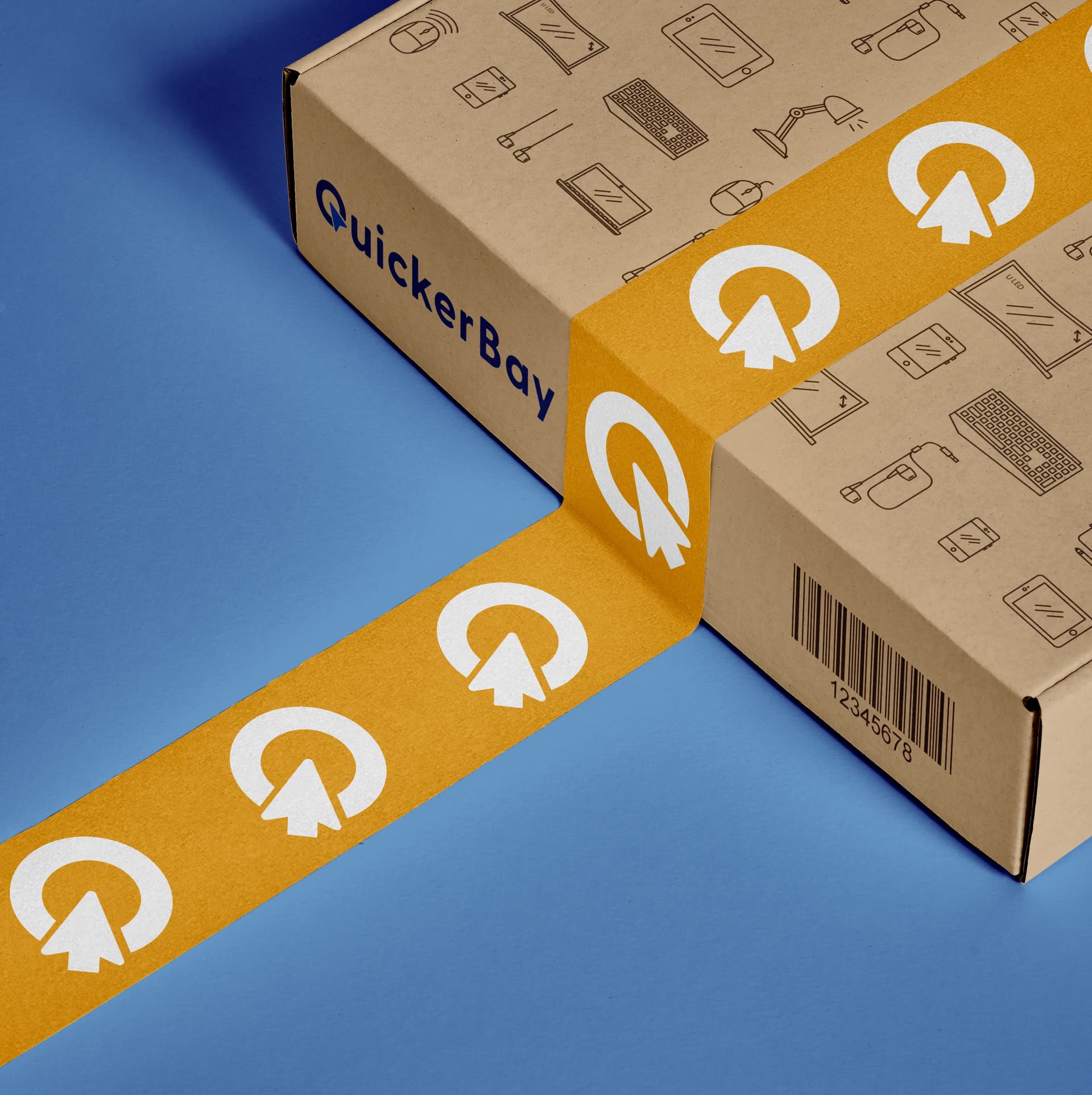 Mockup of the Quicker bay logo on delivery boxes